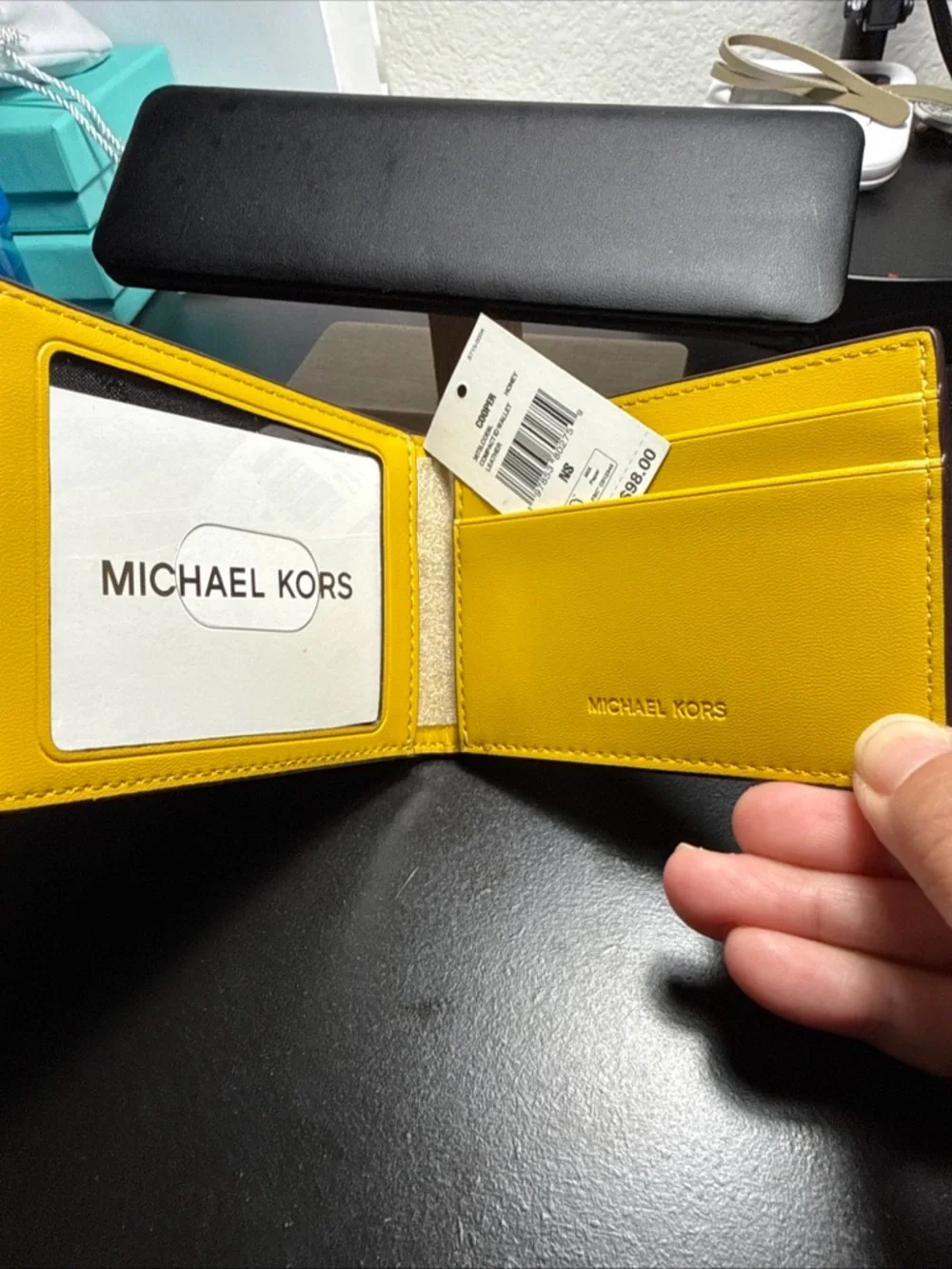 Michael Kors Yellow Pebbled Leather Compact Card Wallet